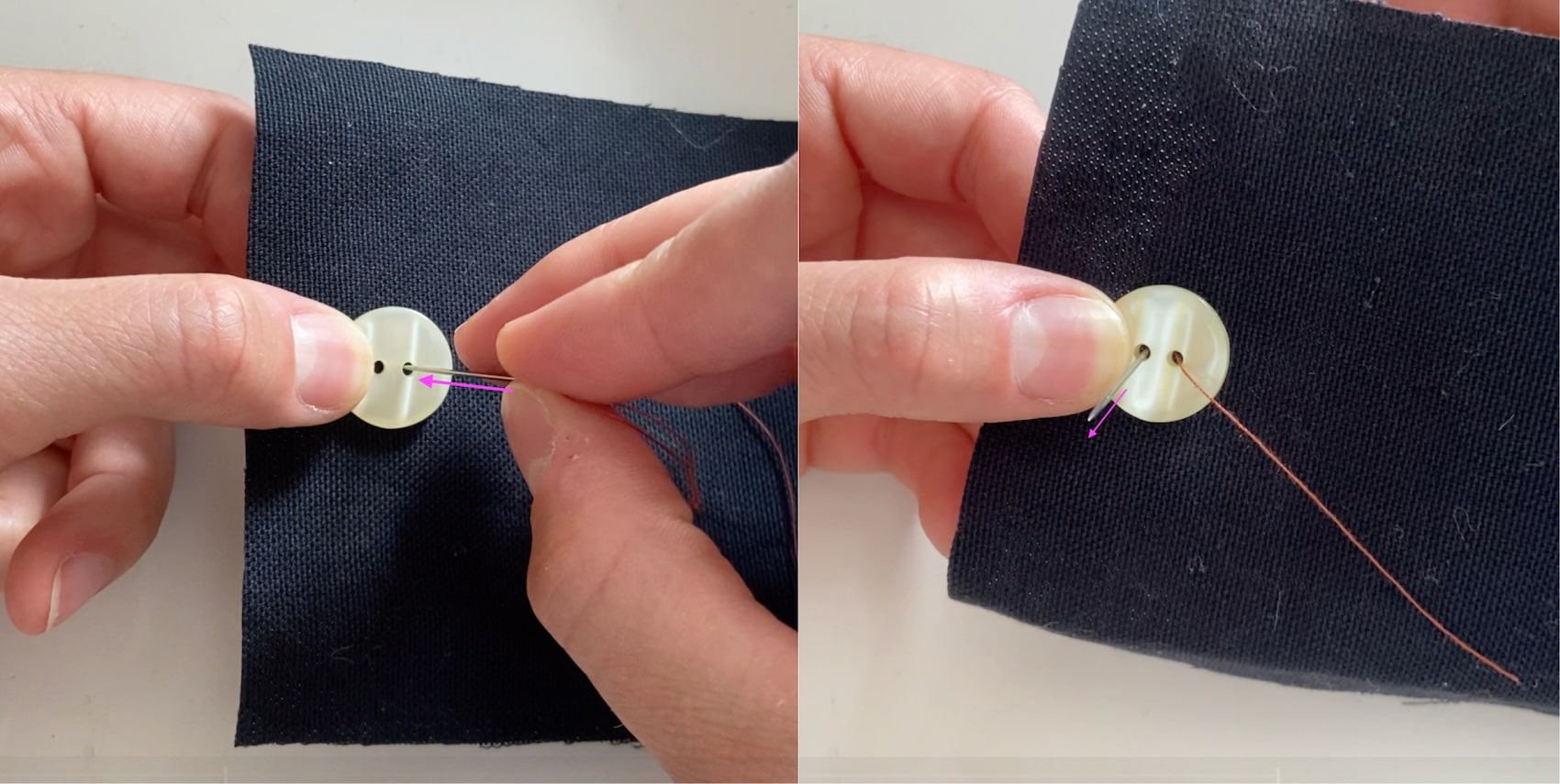 Marquage de l'emplacement du bouton avec un fil coloré.